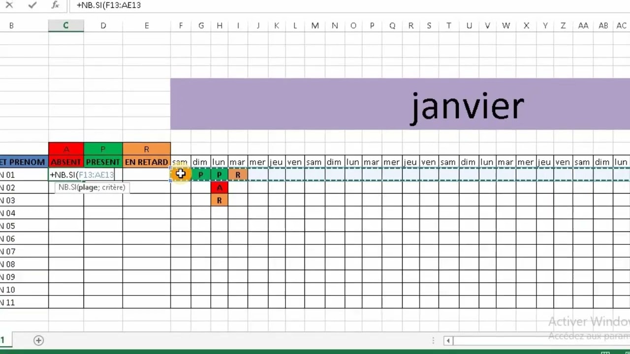 tableau de pointage Excel dz