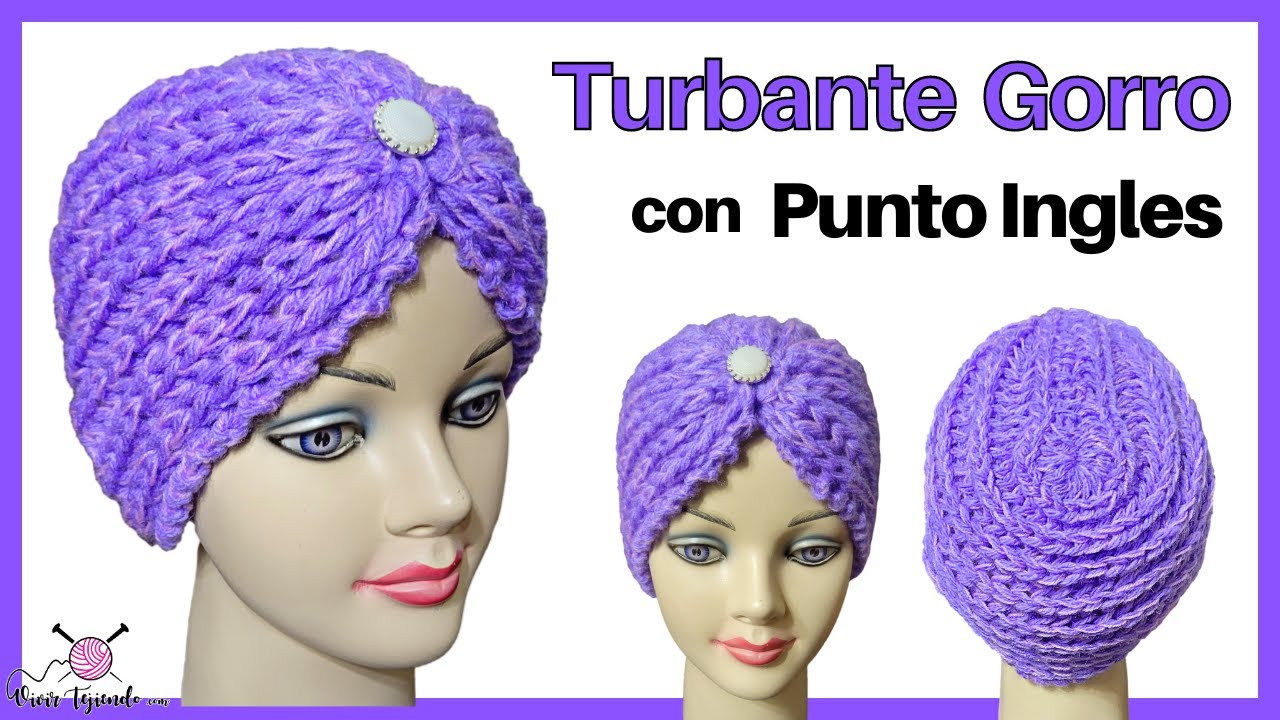 Turbante Gorro a Dos Agujas con Punto Ingles con 2 Colores de Lana – Tejido Fáciles a Palitos