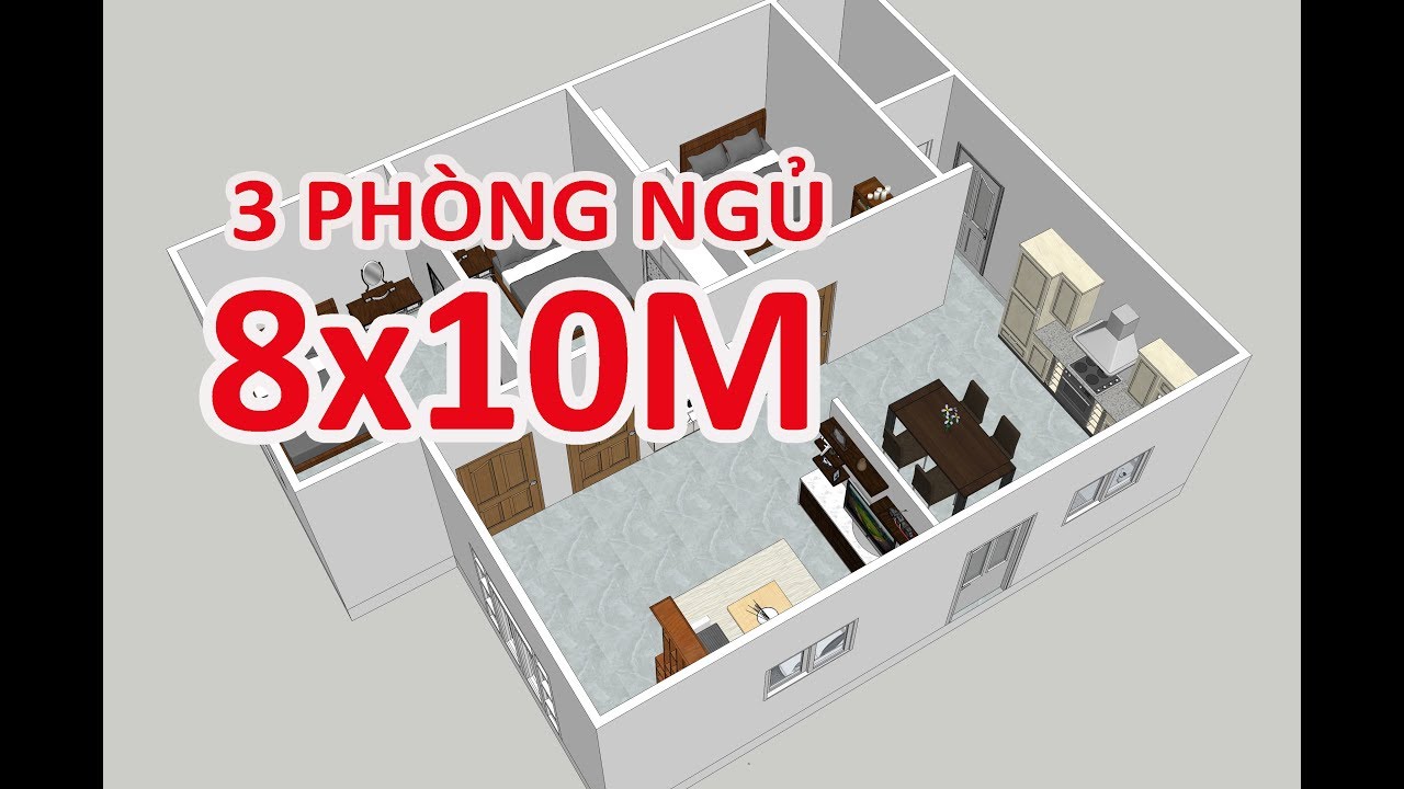 GỢI Ý BỐ TRÍ NHÀ CẤP 4 DIỆN TÍCH 8x10M 3 PHÒNG NGỦ ĐẸP