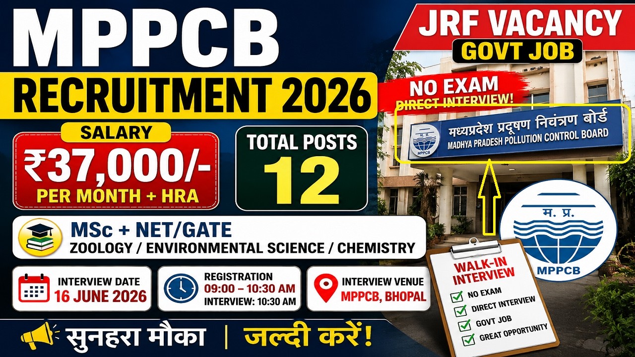 MPPCB Recruitment 2026 | JRF Vacancy 2026 | MP Pollution Control Board Bharti 2026 | ₹37,000 Salary