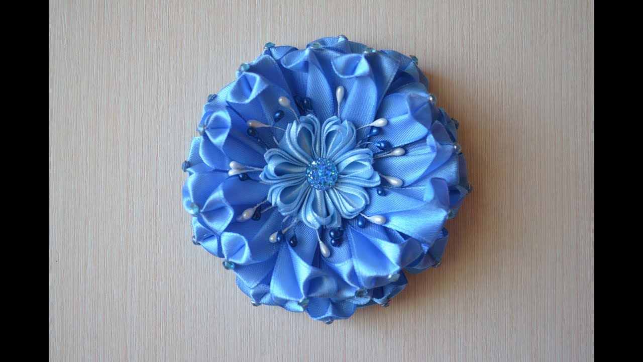 Круглый цветок из атласных лент 2.5см канзаши DIY kanzashi hair ornament handmade
