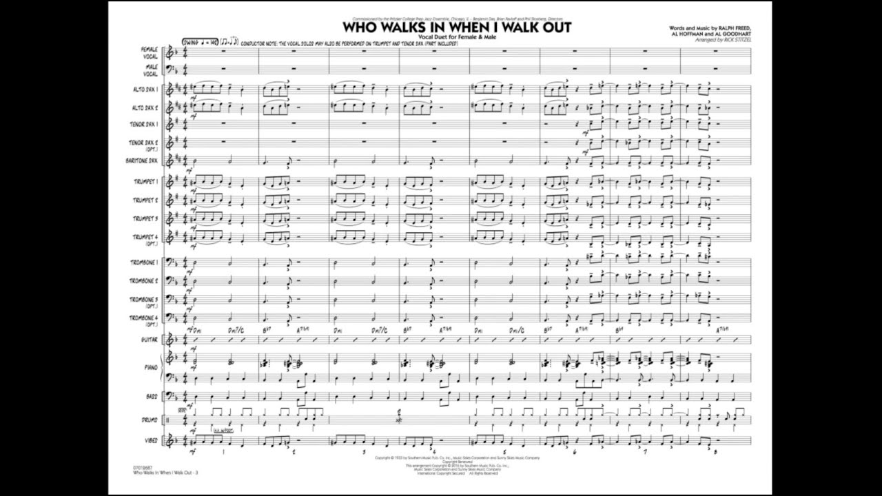 Who Walks In When I Walk Out arranged by Rick Stitzel