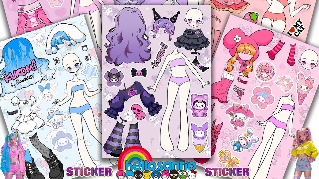 Oddly Satisfying ASMR Sticker Book Sanrio Transformation! Kuromi & My Melody Style Paper DIY #173