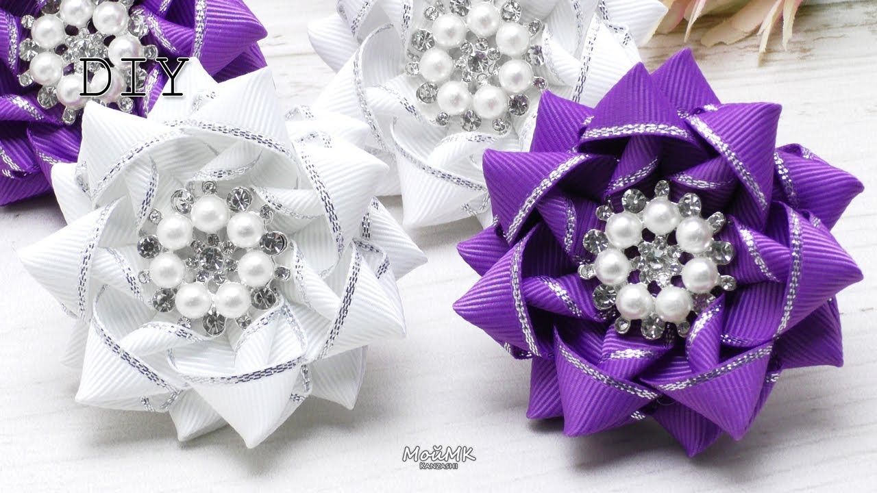 Нарядные бантики резинки Канзаши МК Cute Bows Kanzashi DIY