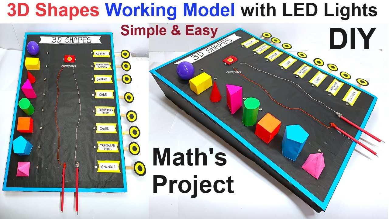 3d shapes working model with led lights - maths tlm project - craftpiller