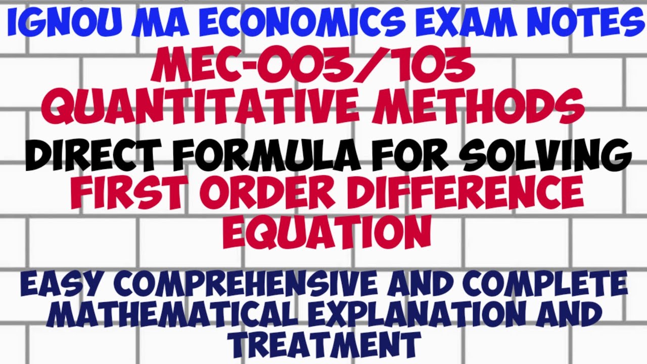 Direct Formula For Solving First Order Difference Equation By Jitendra Kumar Economics.