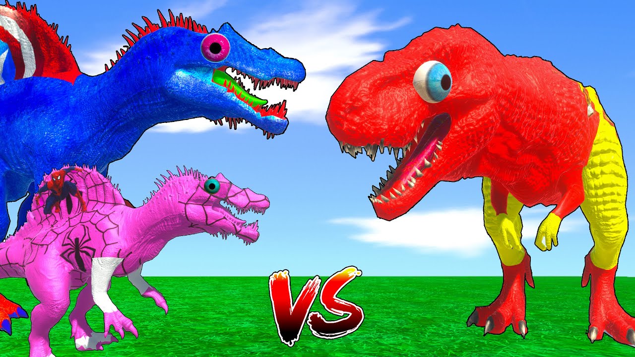All Spiderman T-Rex vs SuperHero Dinosaurs Battle in Jurassic World |Dinosaur Pro 8 SuperHero Team
