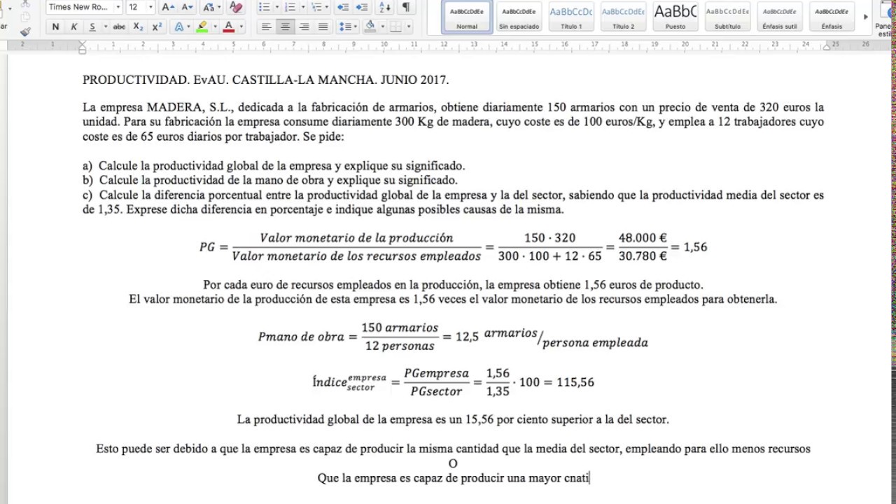 Productividad EvAU Selectividad PAU Economía