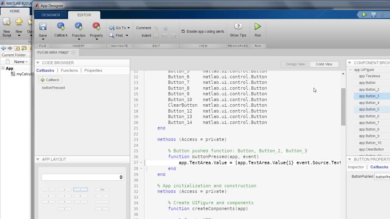 How to design GUI in MATLAB using AppDesigner -  create a Simple Calculator