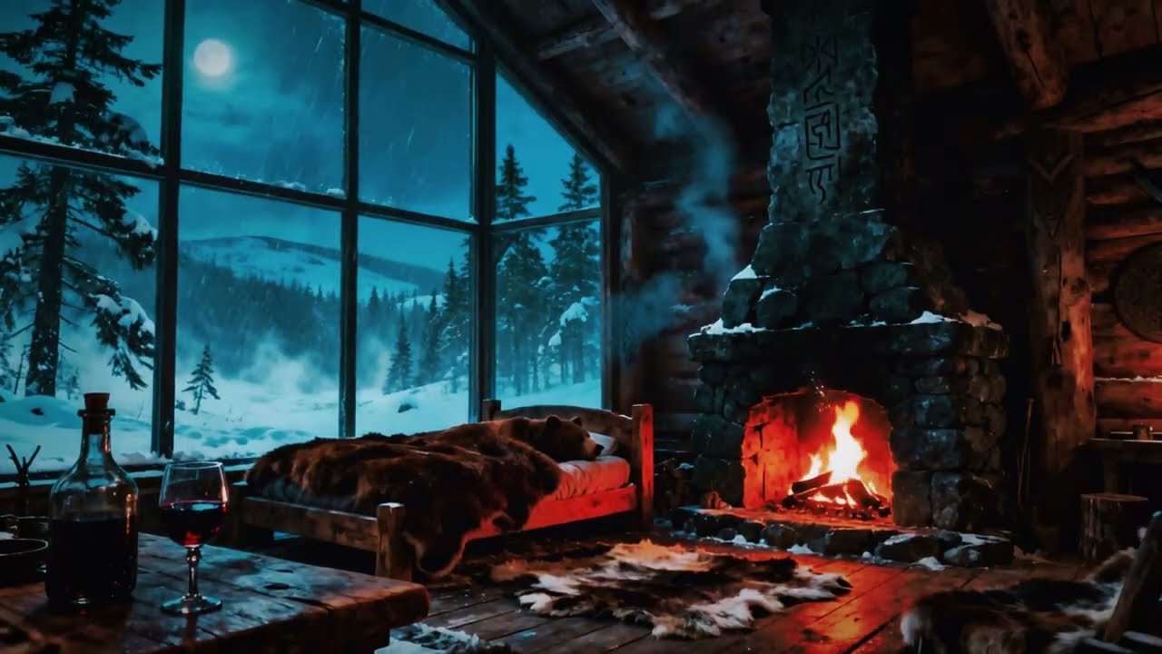 Cozy Snow Cabin Ambience 🔥 Winter Pretty Crackling Fireplace Soft Falling 😴No Ads Insomnia DeepSleep