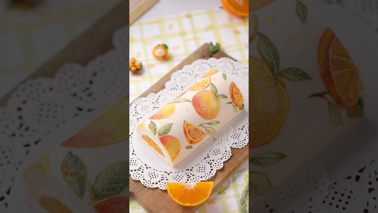 🍊Pretty hand-painted Cake Roll online courses are ready-orange pattern roll cake!🍰 #chewy#cakeroll