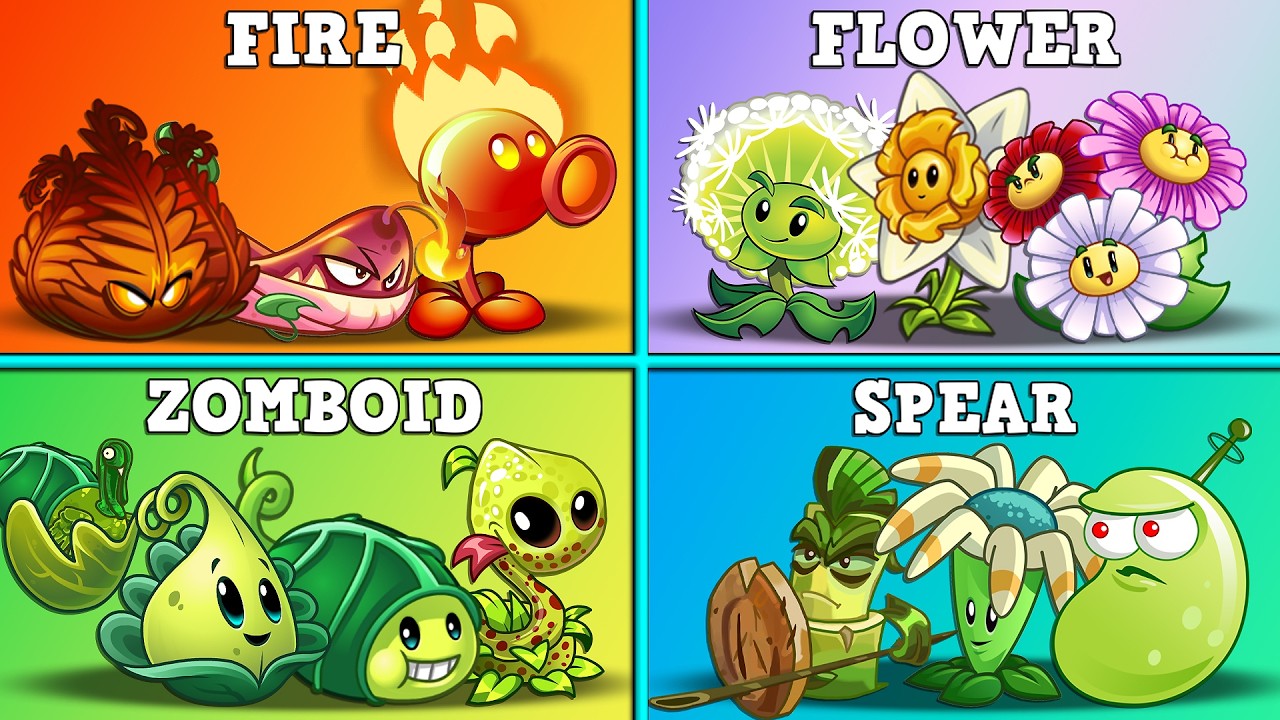 FIRE x FLOWER x ZOMBOID x SPEAR Teams Plant Battle PvZ 2 - Who Will Win?