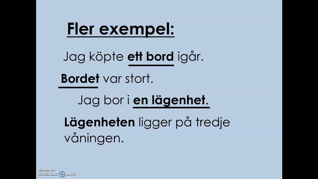 sfigunilla Bestämd eller obestämd form av substantivet Del 1