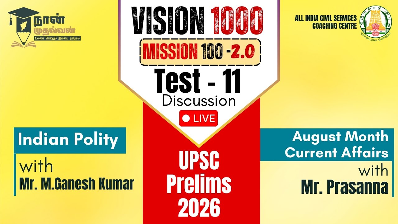 Test 11 | Indian Polity with Mr. Ganesh Kumar sir and August Current Affairs with Mr. Prasanna sir