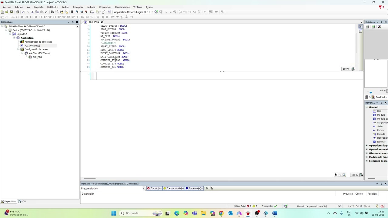 EXAMEN FINAL CODESYS FACTORY IO PROGRAMACION DE PLC