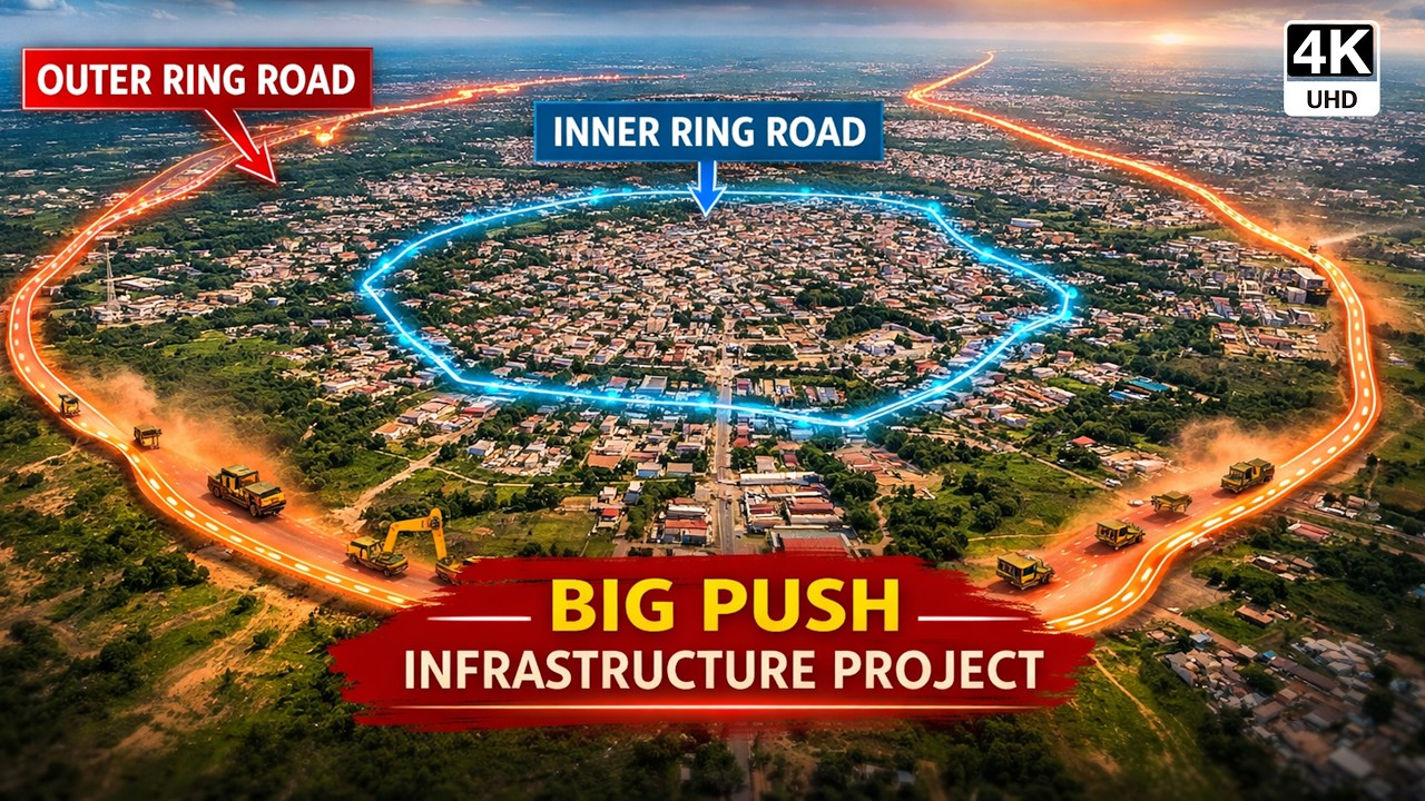 Sunyani Outer and Inner Ring Roads From Above 4K - Big Push Infrastructure Project