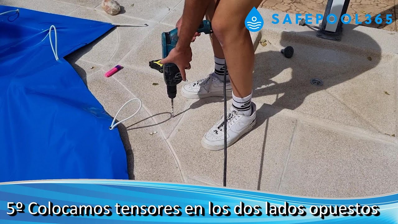 Instalación de lona de invierno de una piscina