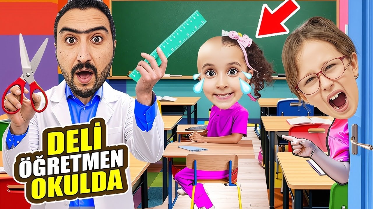 OKULA HASTANEDEN KAÇMIŞ DELİ ÖĞRETMEN GELDİ BAHAR VE BANU ALYANIN SAÇINI KESTİ !! 