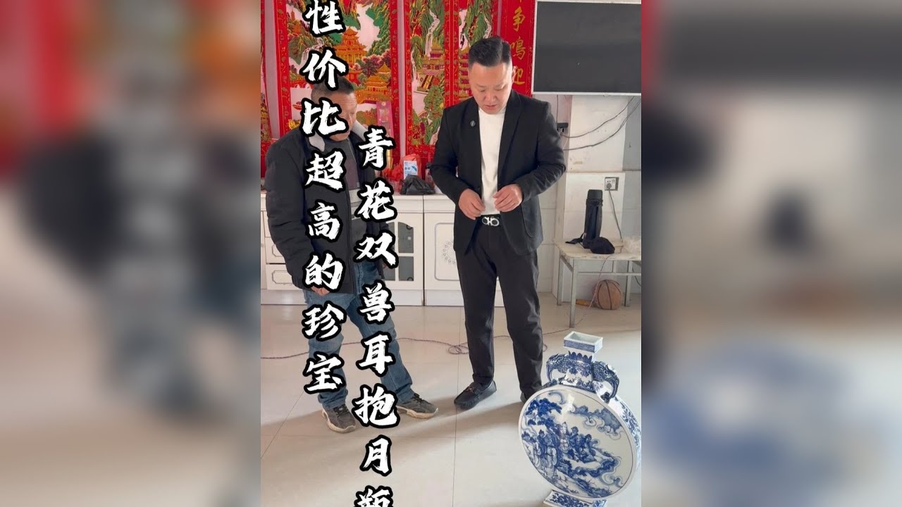 性价比超高的珍宝,青花双兽耳抱月瓶！