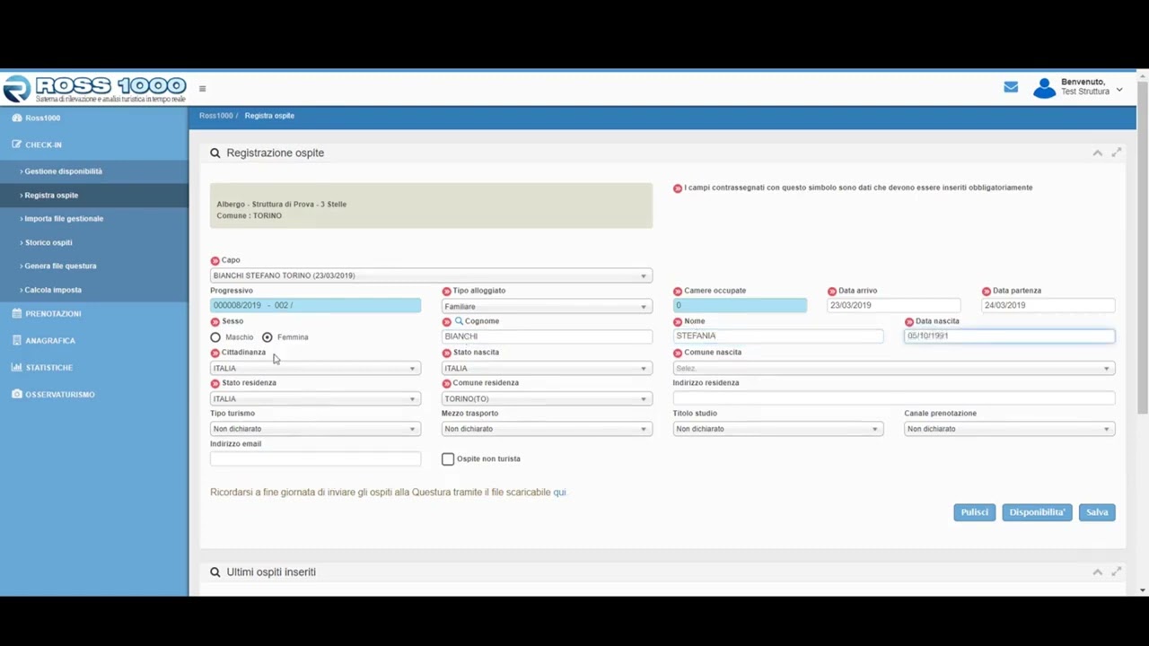ROSS 1000   Video tutorial per inserimento manuale degli ospiti