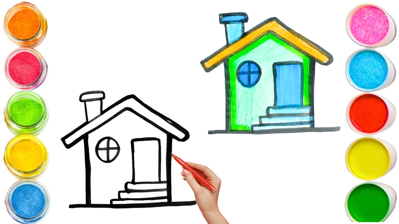 How To Draw cute House Drawing, Painting & Coloring For Kids and Toddlers_🌈🎨 🐋