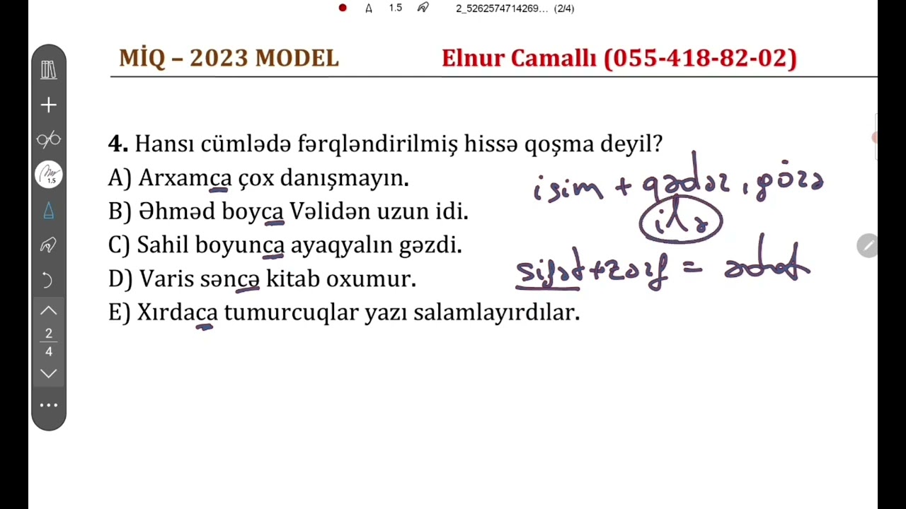 İbtidai Azərbaycan dili MİQ 2023 imtahanı nümunəsi suallar / 9 - Elnur Camallı.