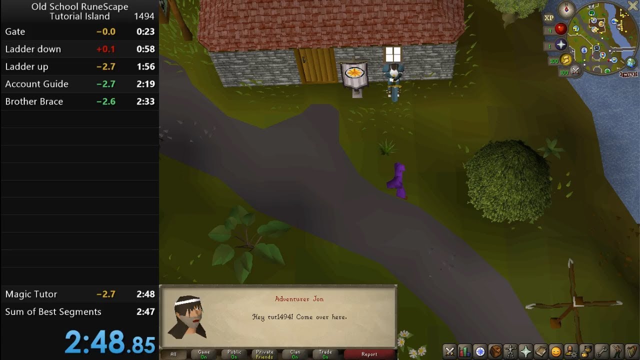 Old School Runescape Tutorial Island Any% speedrun in 2:48 [WR]