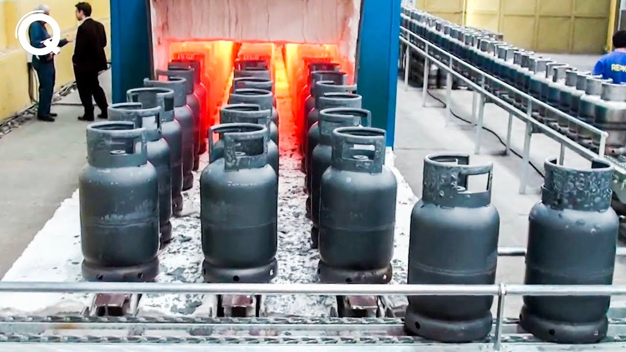 Amazing gas cylinders manufacturing process. Incredible LPG cylinders production line.