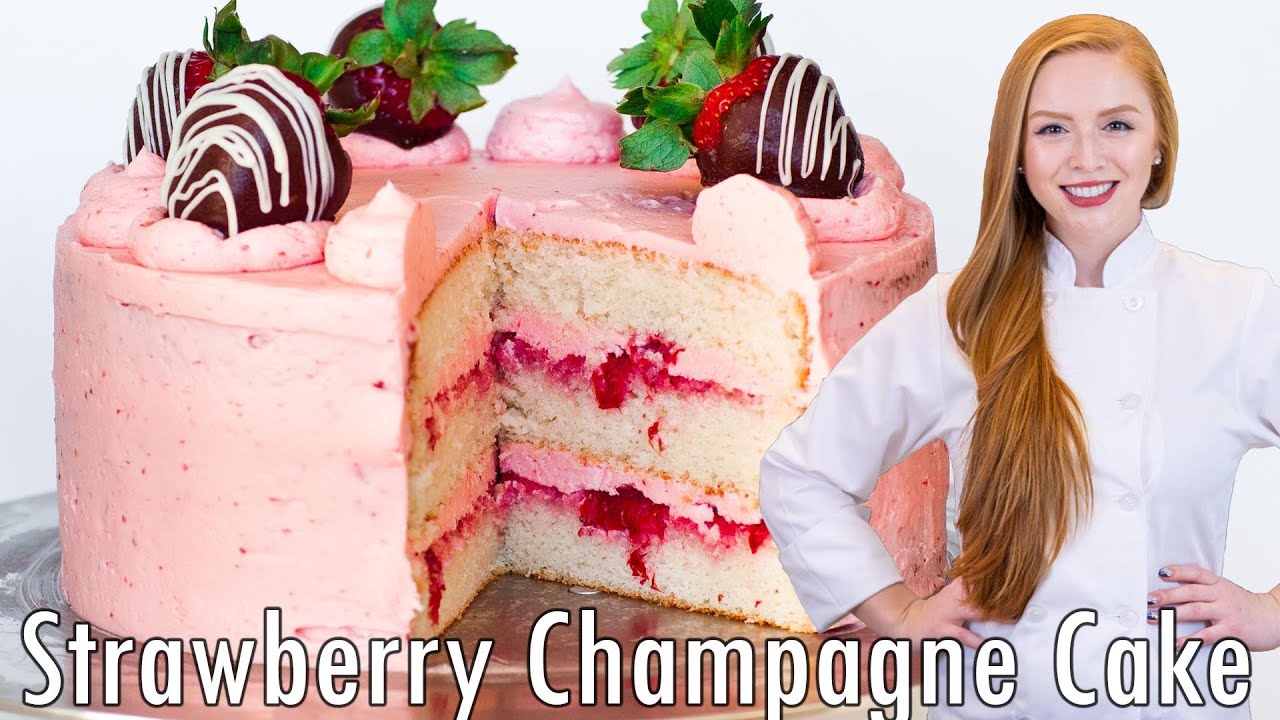 The Best Strawberry Champagne Cake Recipe | with Strawberry Buttercream