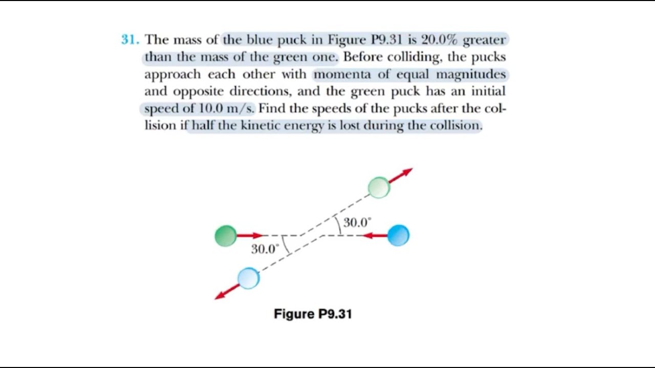 The mass of the blue puck is 20.0% greater | Final velocity of the green and blue puck collision
