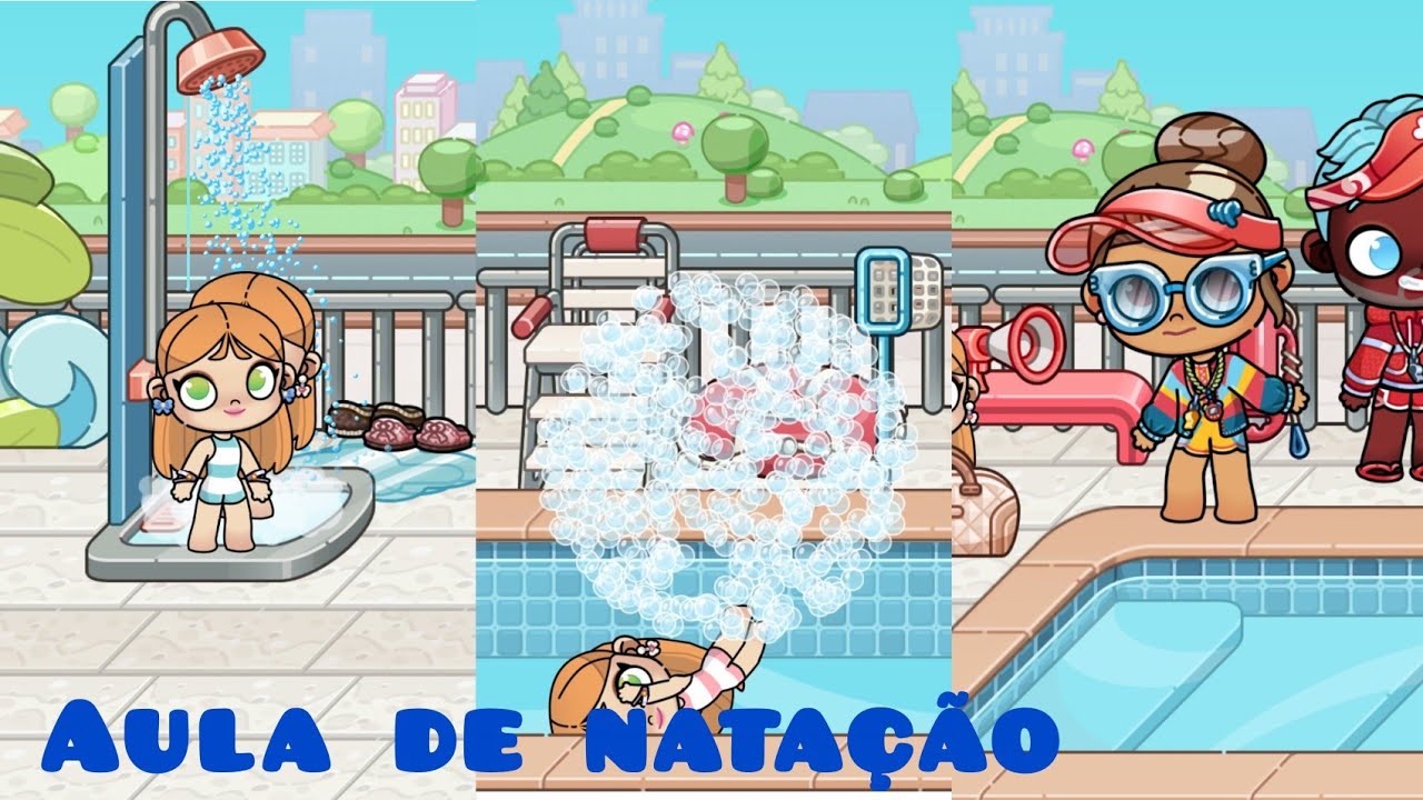 Rotina de natação das gêmeas no Avatar world. 