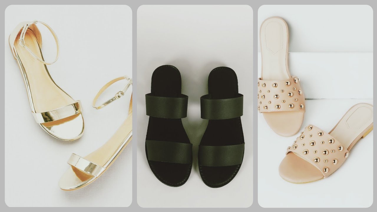 Solid open toe single strap flats sandals collection /Ladies flat sandals