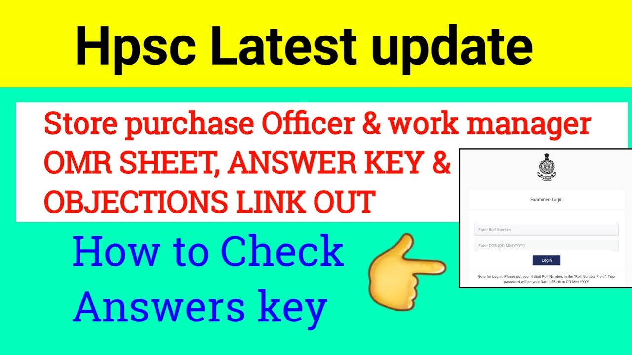 Hpsc answer key, OMR Sheets & Objection link For Posts Of Store Purchase Officer And Works Manager