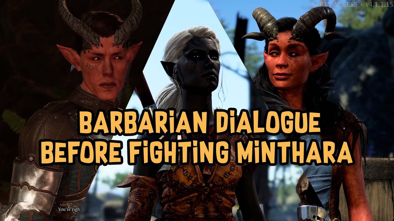 Baldur's Gate 3 Patch 7: Barbarian Dialogue before fighting Minthara