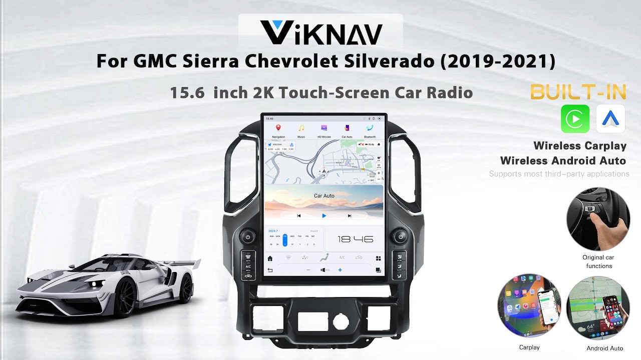 Viknav For GMC Sierra Chevrolet Silverado 2019-2021-Install: 15.6 Inch HD Touch Screen Car Radio