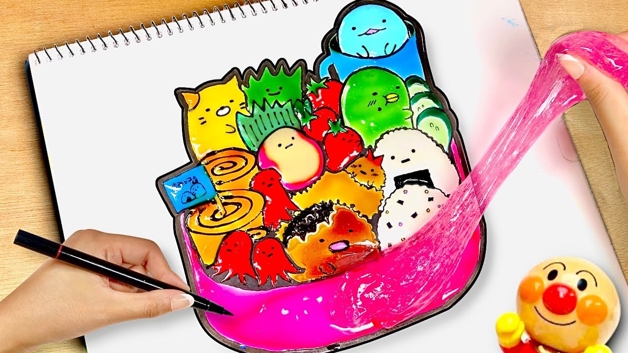 【すみっこぐらし弁当のスライム絵♪】キャラ弁を作ろう！子供が喜ぶぬりえをしよう！★ Drawing slime for kids