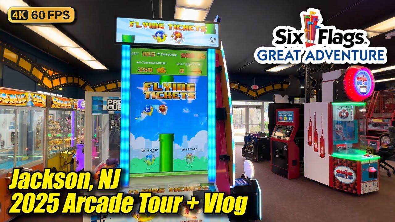 Six Flags Great Adventure arcade tour (Jackson NJ), new March 2025 full 4K walkthrough & vlog