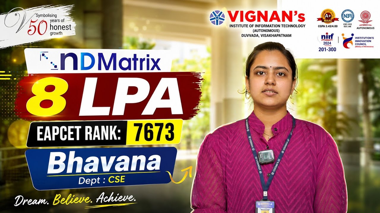 💼 8 LPA Placement at nDMatrix | Bhavana (CSE) Shares Her Success Story | Vignan's VIIT