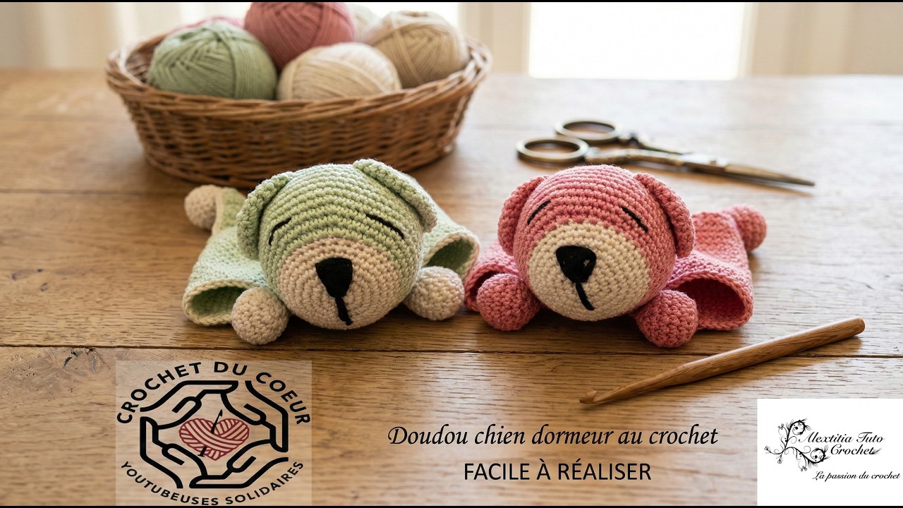 Tuto doudou chien dormeur au crochet, video solidaires