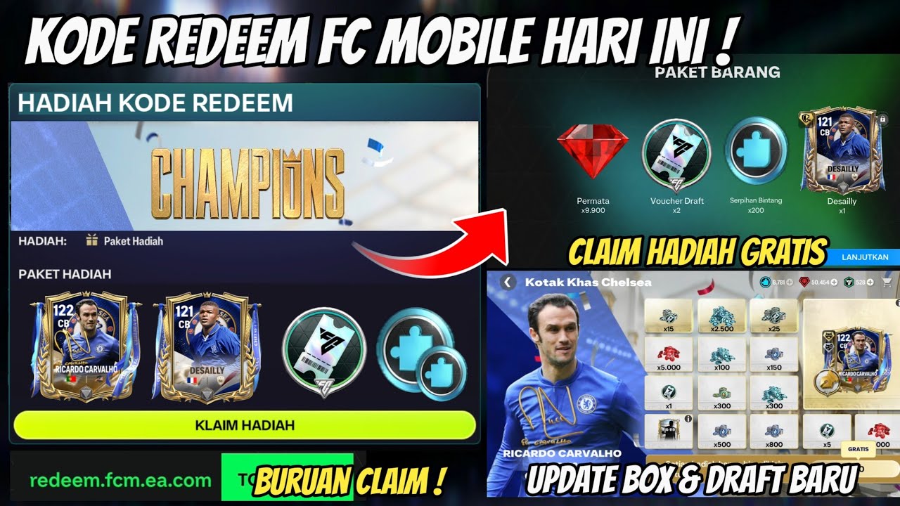 KODE REDEEM FC MOBILE TERBARU HARI INI CLAIM HADIAH GRATIS GACHA BOX CHELSEA UPDATE DESSAILY KAPAN?