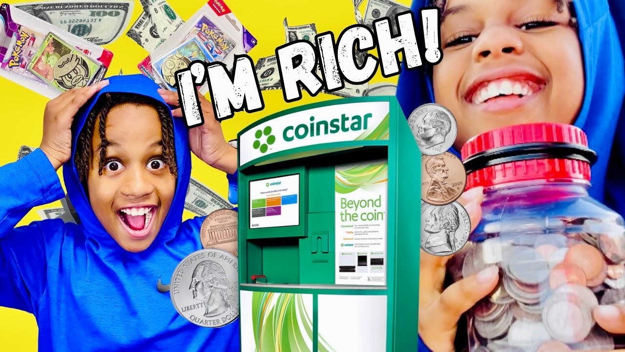 Boy Turns COINS to CASH with Coinstar Kiosk & Goes Shopping!