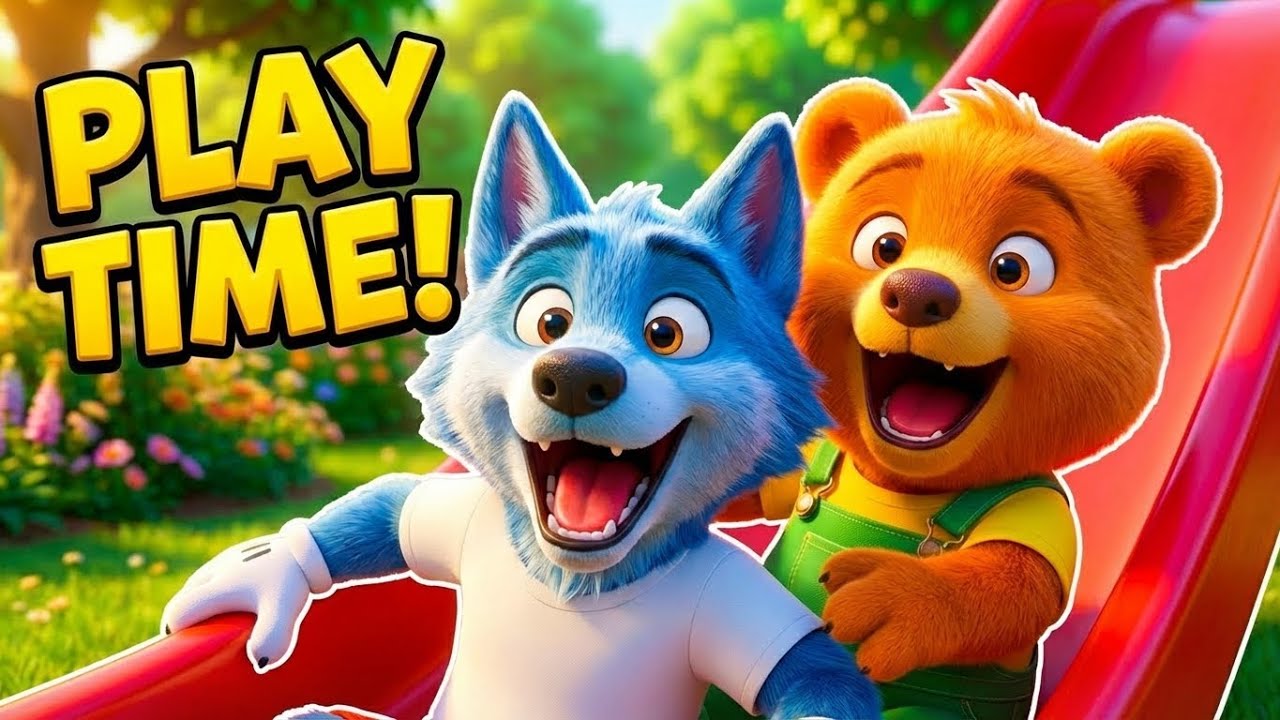 Playground Song 🛝 + Bath Song 🛁 | Blue Wolf & Bear Nursery Rhymes (12 Min)