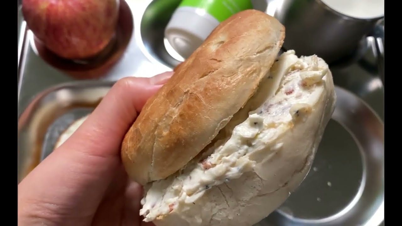 bacon green onion cream cheese bagel that you can't escape once you taste it.!@Yumsyums