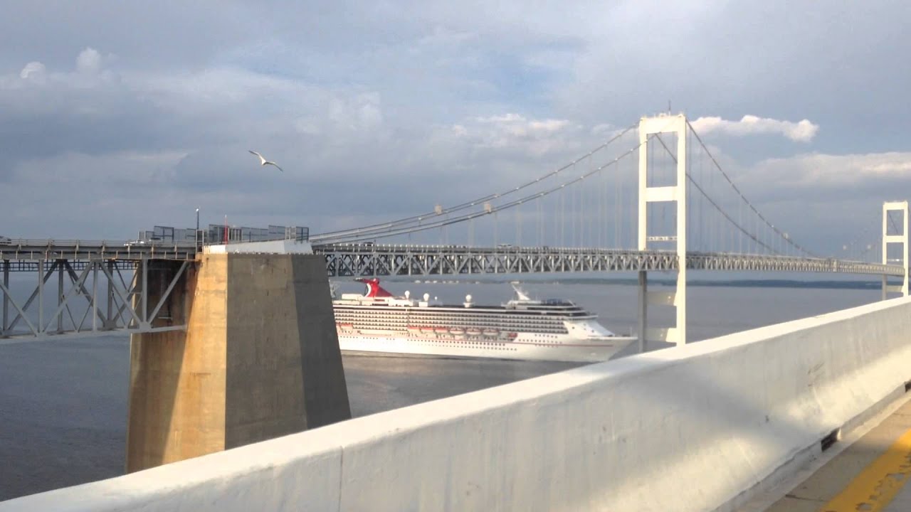 Huge Cruise Ship Going Under The Chesapeake Bay Bridge