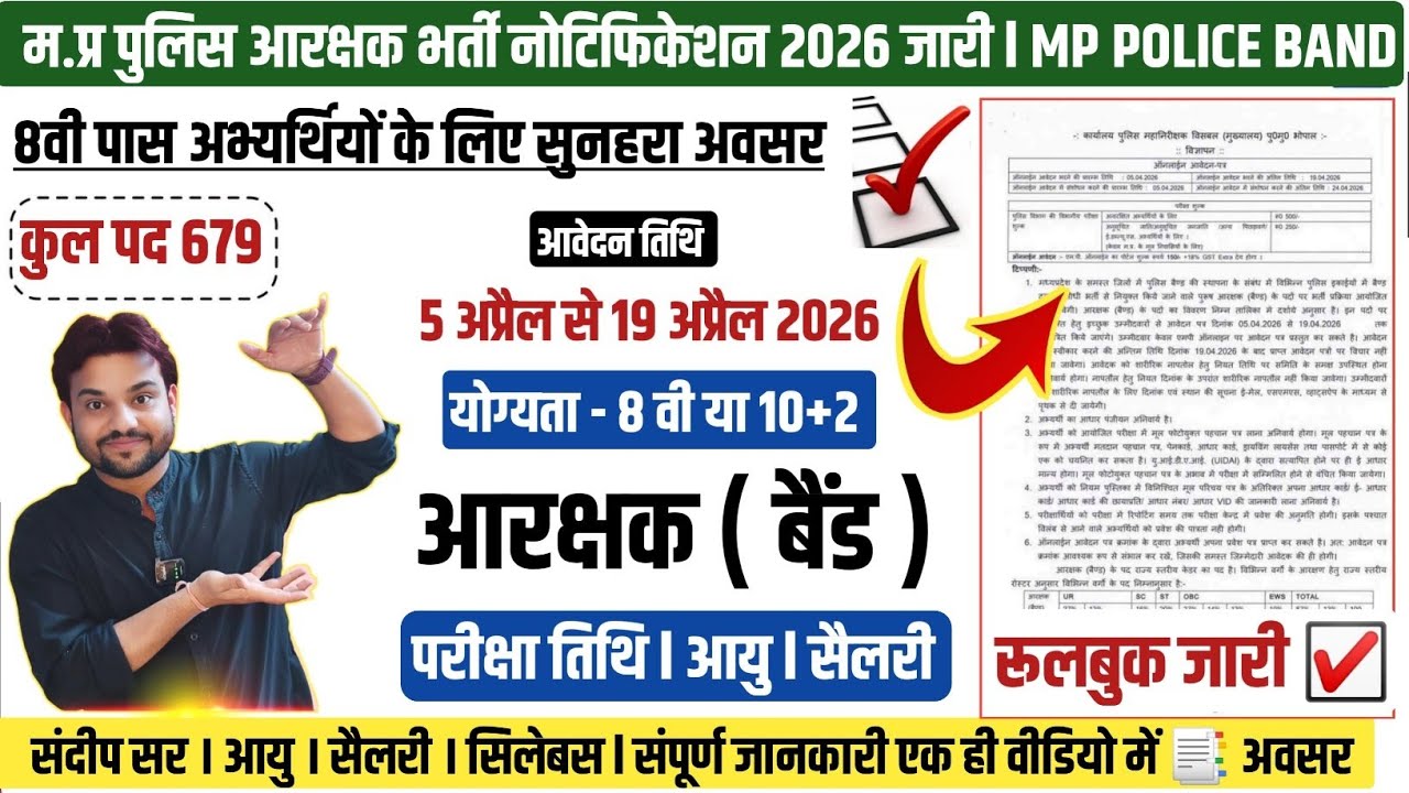 MP POLICE BAND NOTIFICATION 2026 | MP POLICE CONSTABLE BAND VACANCY 2026| MP POLICE BAND BHARTI 2026