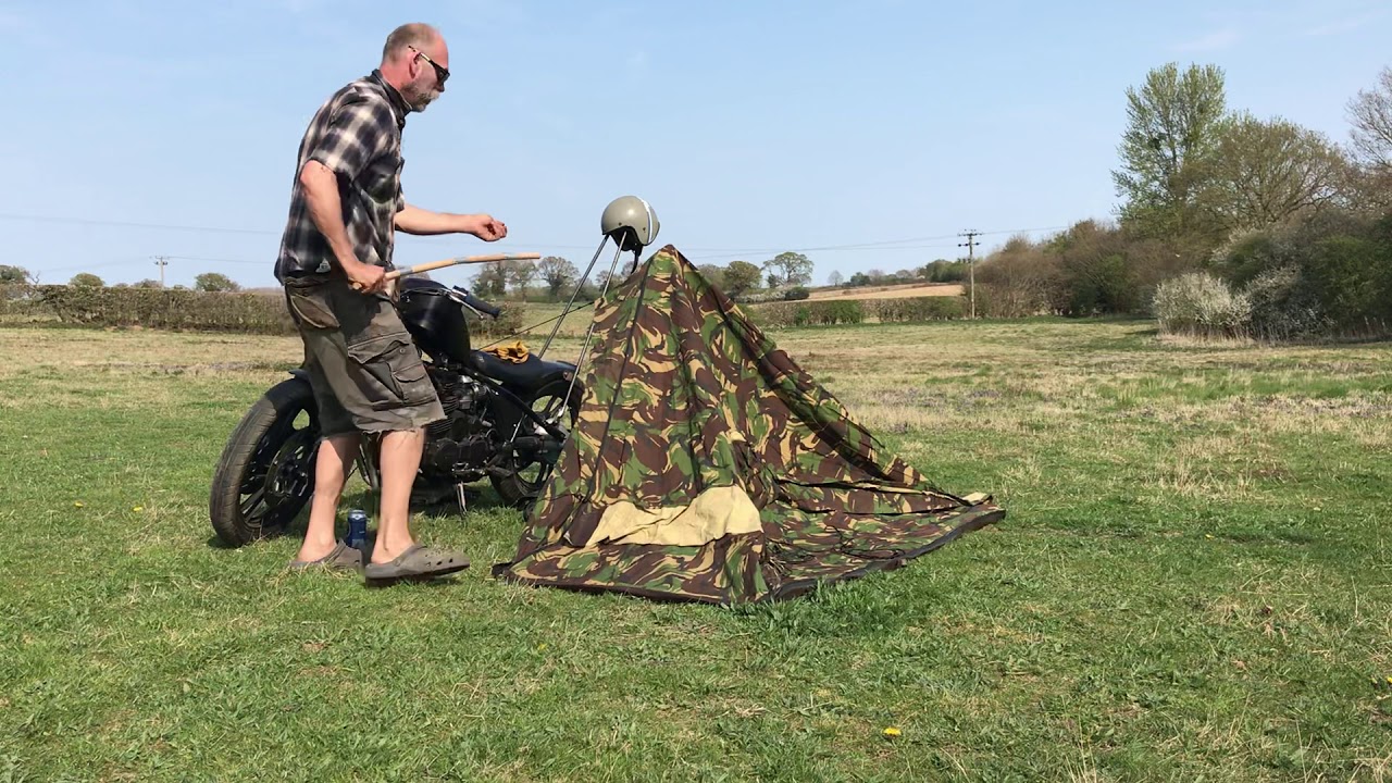 Motorcycle tent and tarp set up.