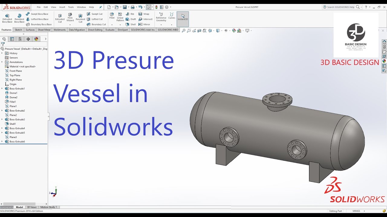 Solidworks CAD Design - Exercise - 79 ( Pressure Vessel )
