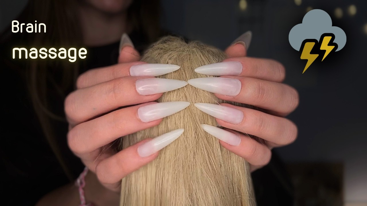 1 HOUR of Scalp Massage with Rain and Thunder Sounds (NO TALKING) [ASMR]