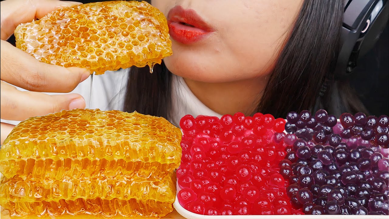 ASMR RAW HONEYCOMB, POPPING BOBA PEARLS | MUKBANG ASMR EATING SOUNDS