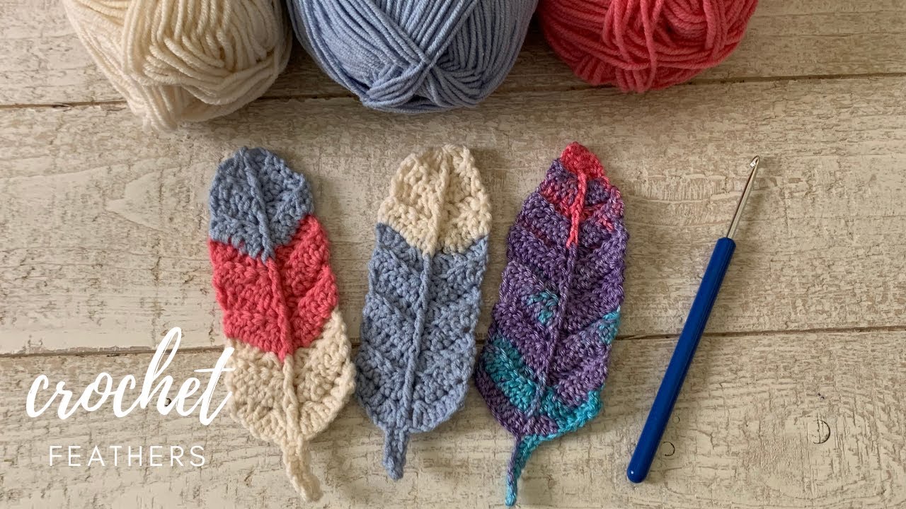 طريقة عمل ريشة بالكروشيه / فاصل كتاب بالكروشيه / Crochet Feathers /دروس كروشيه | made by hetaf